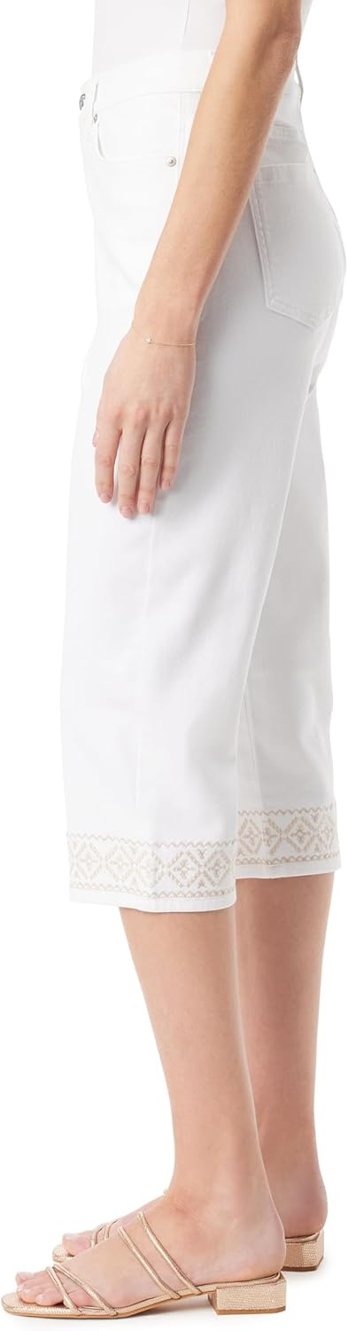 image:imageGloria Vanderbilt Womens Amanda Capri with High Rise Straight StandardVintage White Embellished Slit Hem