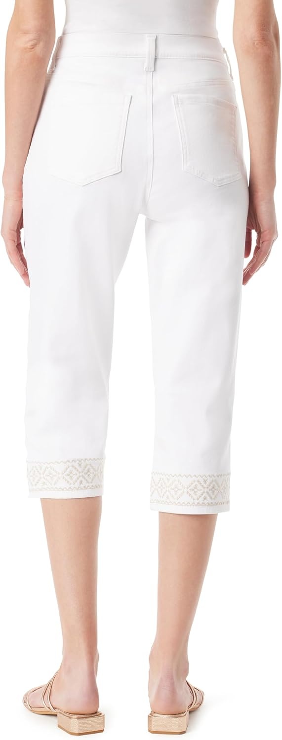 image:imageGloria Vanderbilt Womens Amanda Capri with High Rise Straight StandardVintage White Embellished Slit Hem