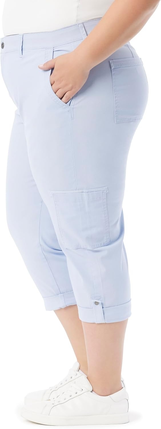 image:imageGloria Vanderbilt Womens Cargo Capri Tab Roll Cuff with Zip Front and Elastic Waist StandardDreamy Blue