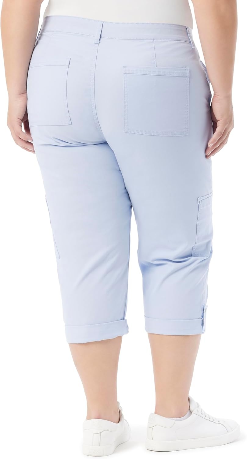 image:imageGloria Vanderbilt Womens Cargo Capri Tab Roll Cuff with Zip Front and Elastic Waist StandardDreamy Blue