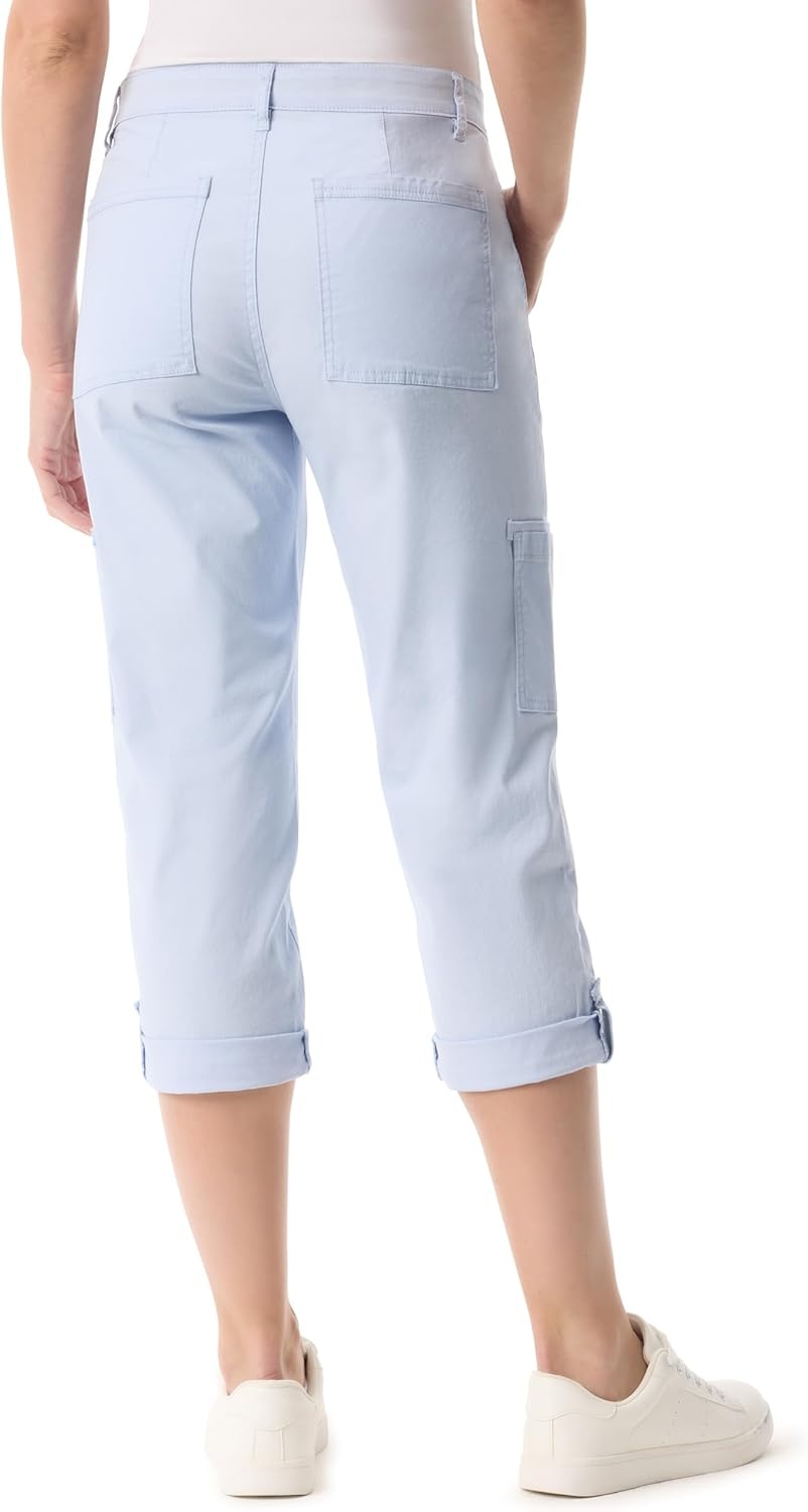 image:imageGloria Vanderbilt Womens Cargo Capri Tab Roll Cuff with Zip Front and Elastic Waist StandardMorning Dew
