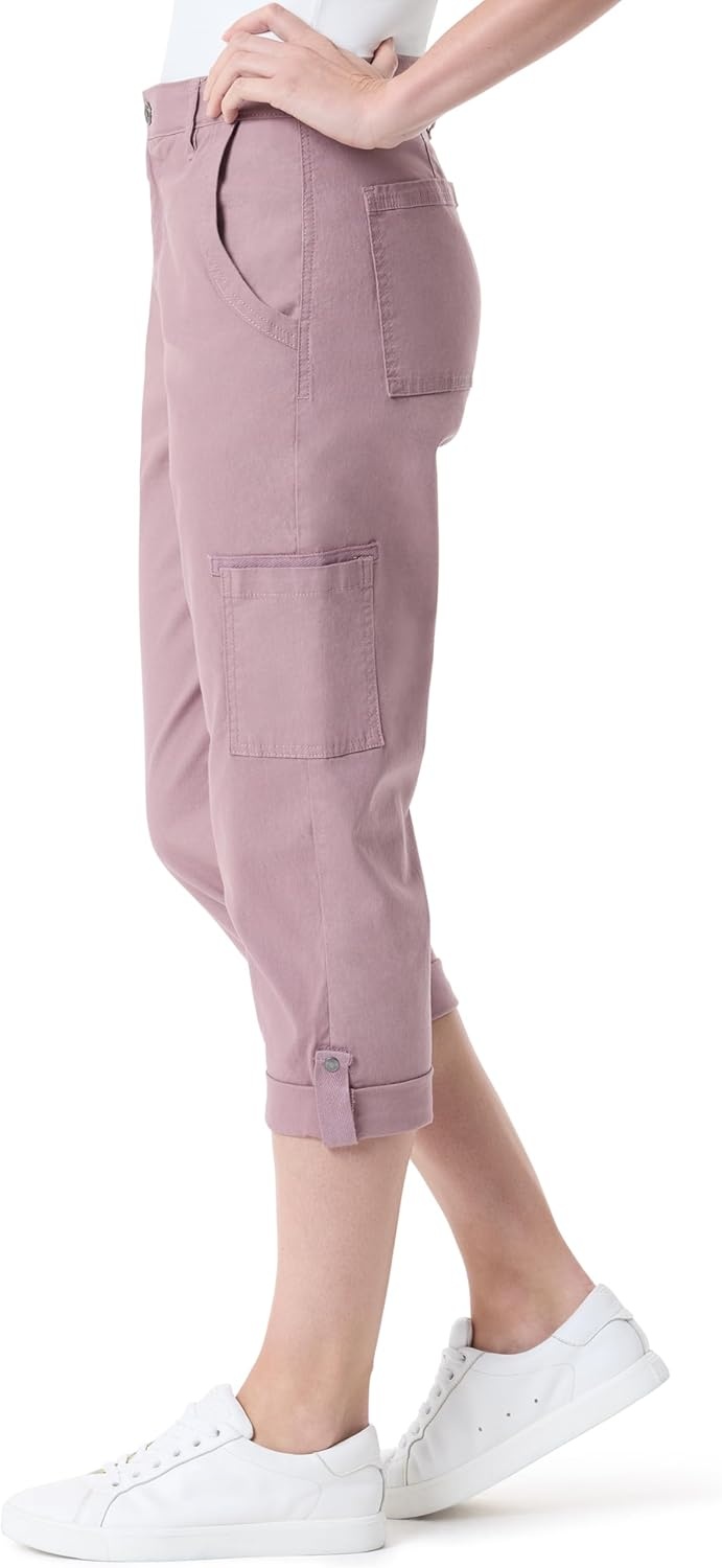 image:imageGloria Vanderbilt Womens Cargo Capri Tab Roll Cuff with Zip Front and Elastic Waist StandardMoroccan Spice