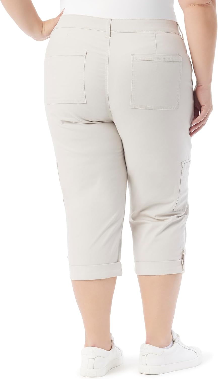 image:imageGloria Vanderbilt Womens Cargo Capri Tab Roll Cuff with Zip Front and Elastic Waist StandardStonewood