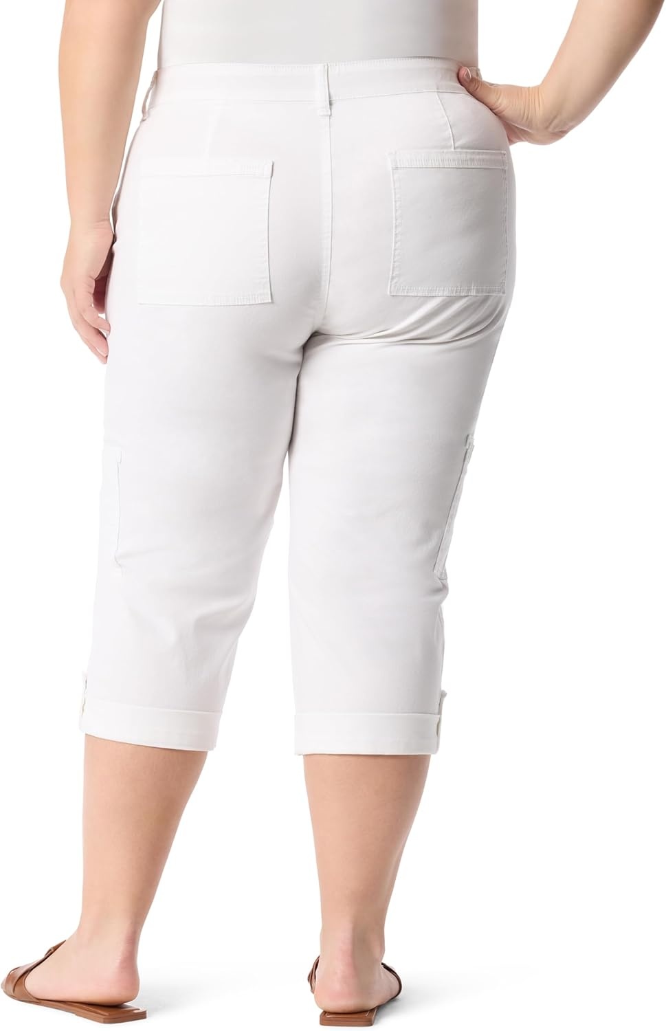 image:imageGloria Vanderbilt Womens Cargo Capri Tab Roll Cuff with Zip Front and Elastic Waist StandardVintage White