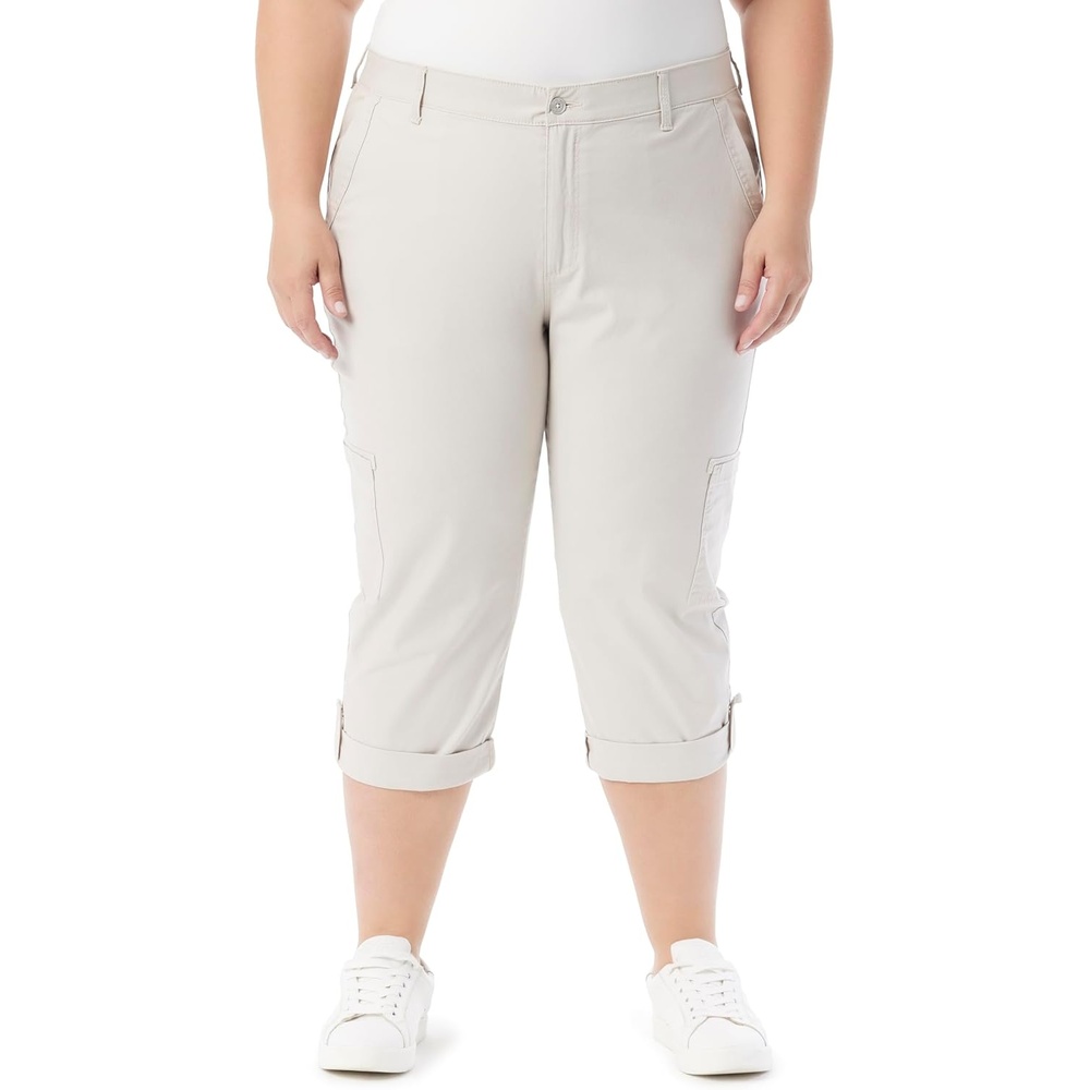image:imageGloria Vanderbilt Womens Cargo Capri Tab Roll Cuff with Zip Front and Elastic Waist StandardStonewood