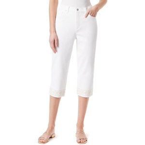 image:imageGloria Vanderbilt Womens Amanda Capri with High Rise Straight StandardVintage White  Embellished  Slit Hem