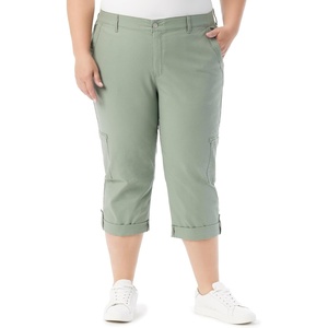 image:imageGloria Vanderbilt Womens Cargo Capri Tab Roll Cuff with Zip Front and Elastic Waist StandardGarden Sage