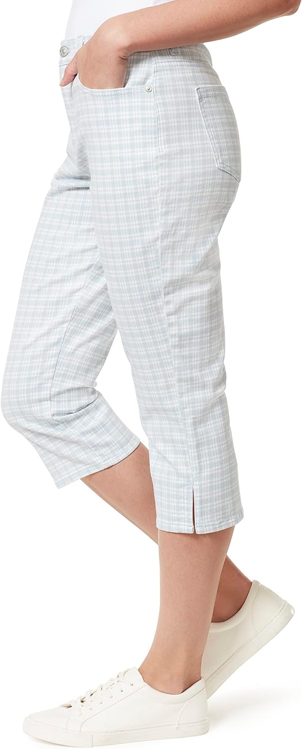 image:imageGloria Vanderbilt Womens Amanda Capri JeansBlue Breezerefined Plaidds