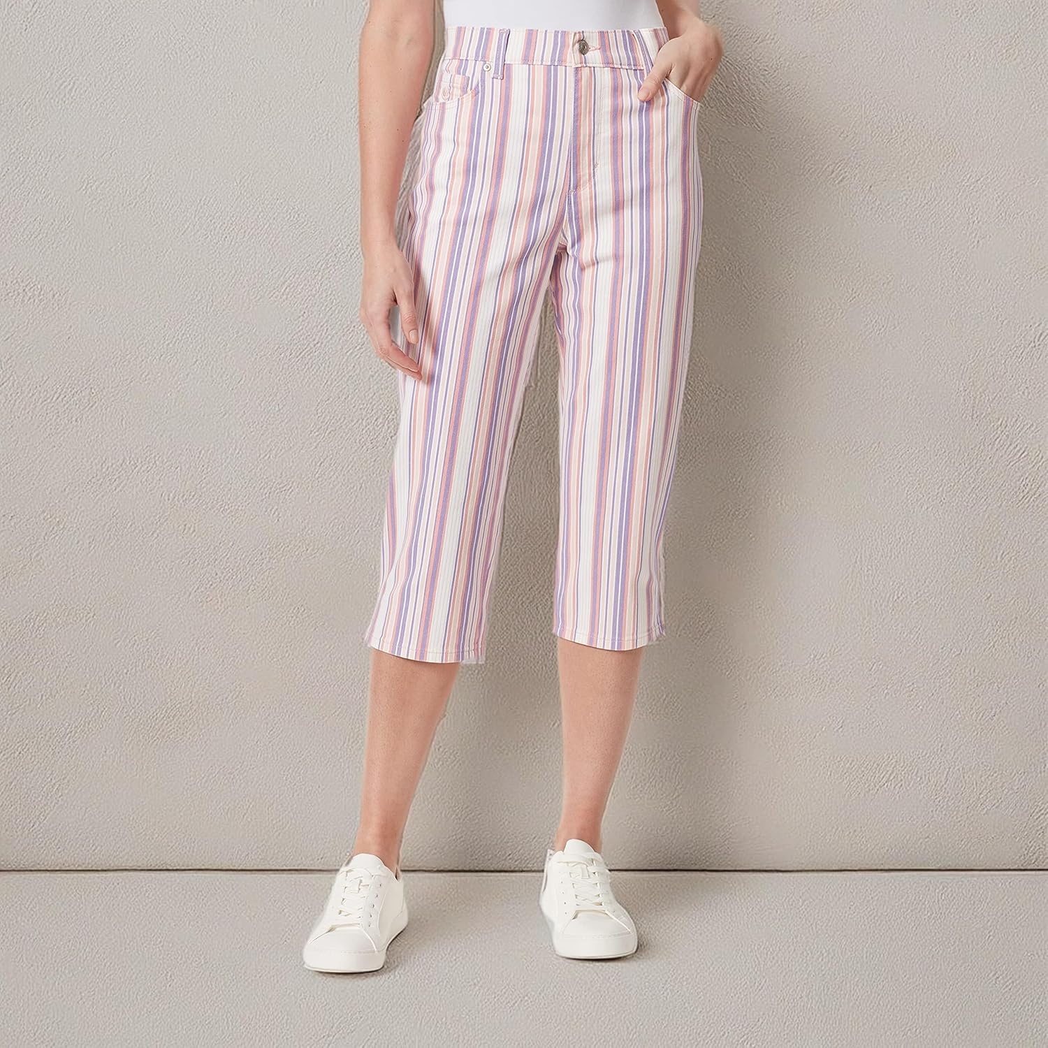 image:imageGloria Vanderbilt Womens Amanda Capri JeansRibbon Pink Screen Stripeds