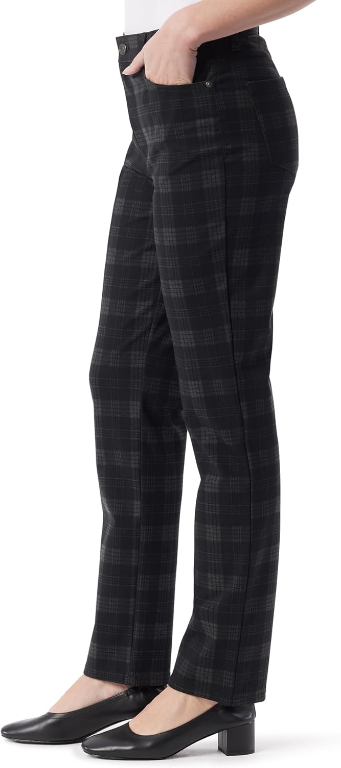 image:imageGloria Vanderbilt Womens Amanda Ponte High Rise Knit Pant PlusBlack Cody Plaid