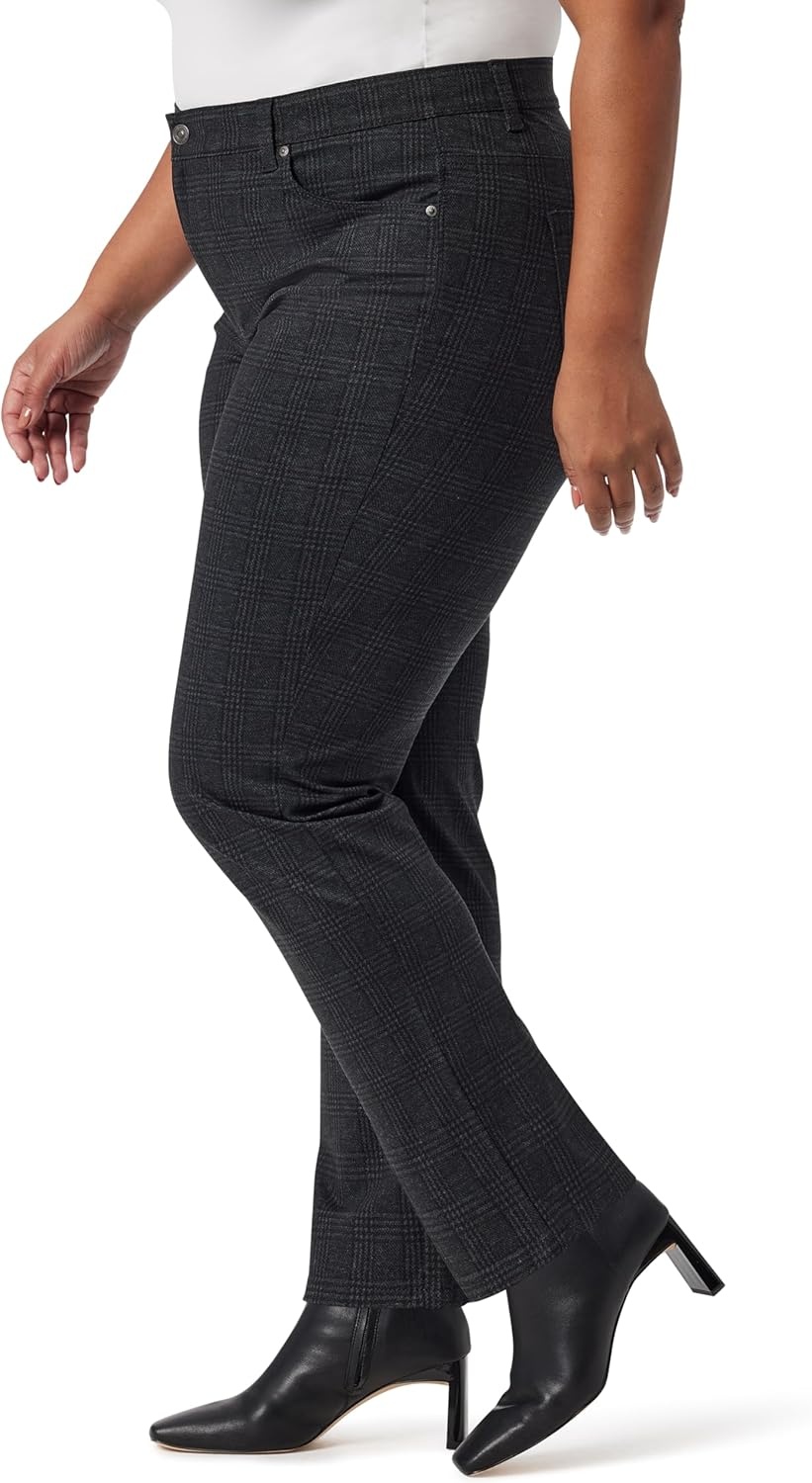 image:imageGloria Vanderbilt Womens Amanda Ponte High Rise Knit Pant PlusGrey Dusk Marilyn Plaid