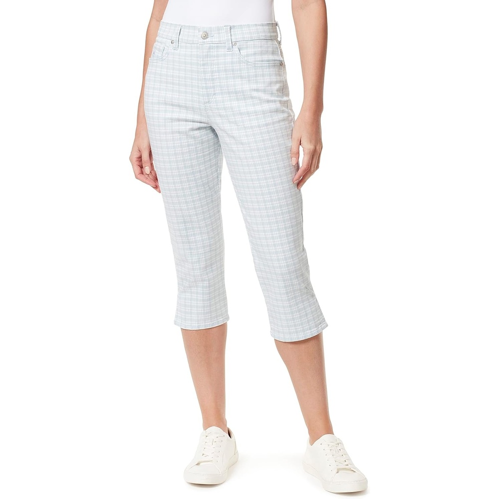 image:imageGloria Vanderbilt Womens Amanda Capri JeansBlue Breezerefined Plaidds