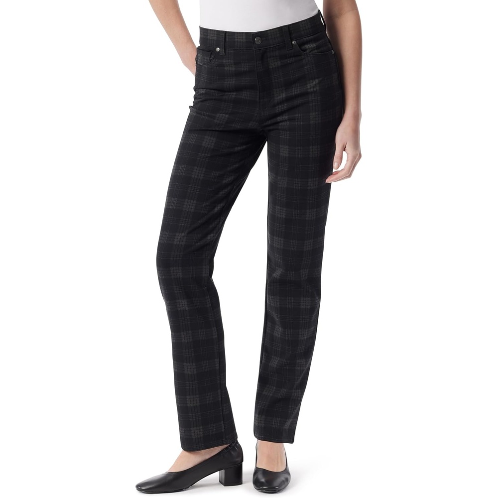 image:imageGloria Vanderbilt Womens Amanda Ponte High Rise Knit Pant PlusBlack Cody Plaid