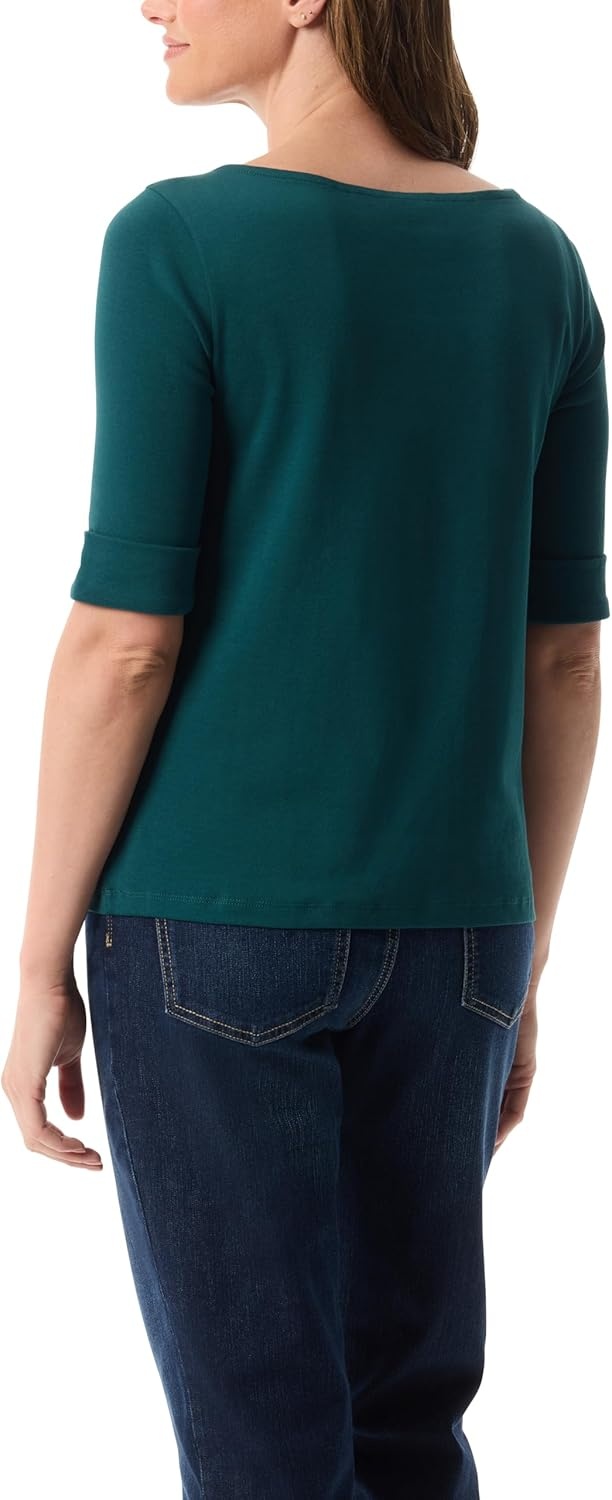 image:imageGloria Vanderbilt Womens Alanis Boat Neck Knit Tee Shirt with Elbow Sleeves StandardGreen Depths