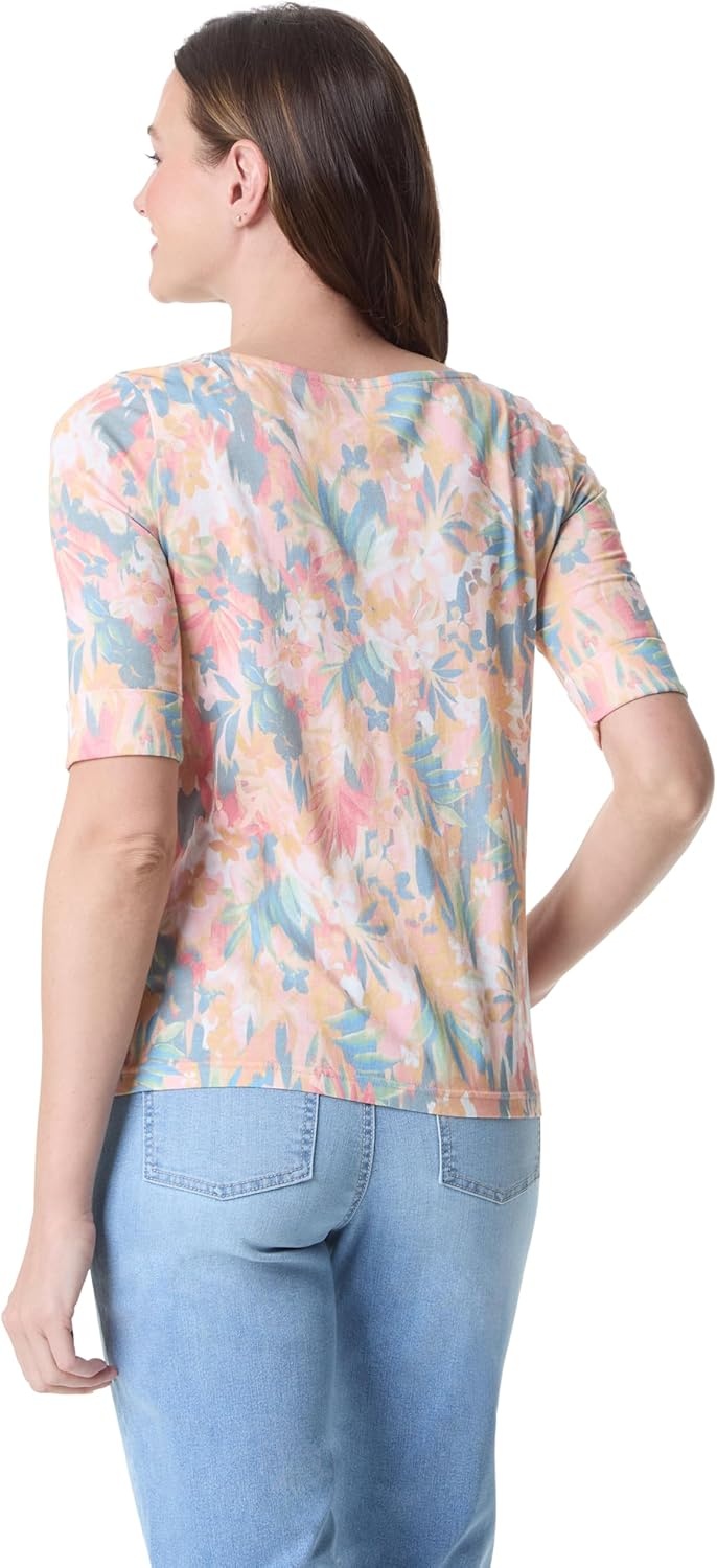 image:imageGloria Vanderbilt Womens Alanis Boat Neck Knit Tee Shirt with Elbow Sleeves StandardGuava Ice Brushed Jardin