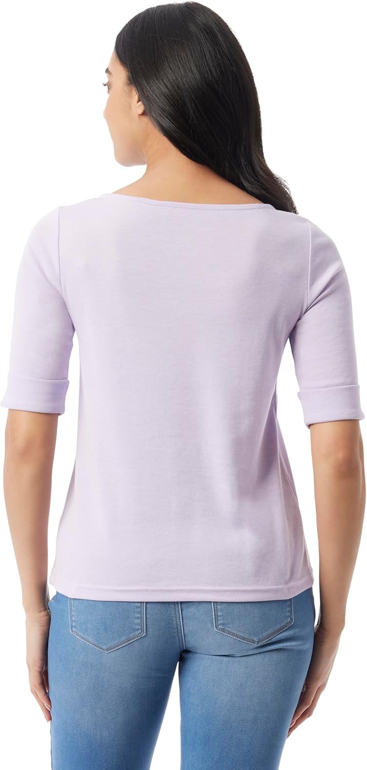 image:imageGloria Vanderbilt Womens Alanis Boat Neck Knit Tee Shirt with Elbow Sleeves StandardLilac Dream