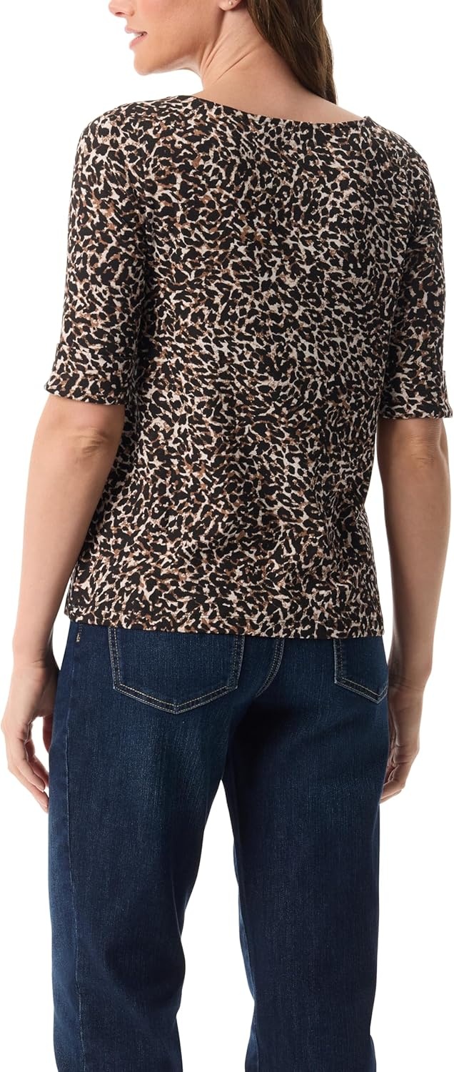 image:imageGloria Vanderbilt Womens Alanis Boat Neck Knit Tee Shirt with Elbow Sleeves StandardStonewood Serengeti Serval