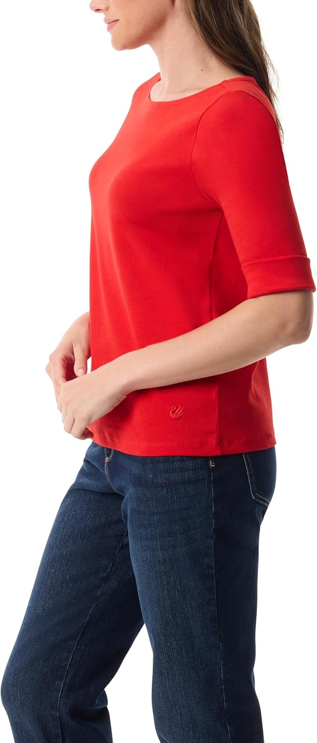 image:imageGloria Vanderbilt Womens Alanis Boat Neck Knit Tee Shirt with Elbow Sleeves StandardStrawberry Kiss