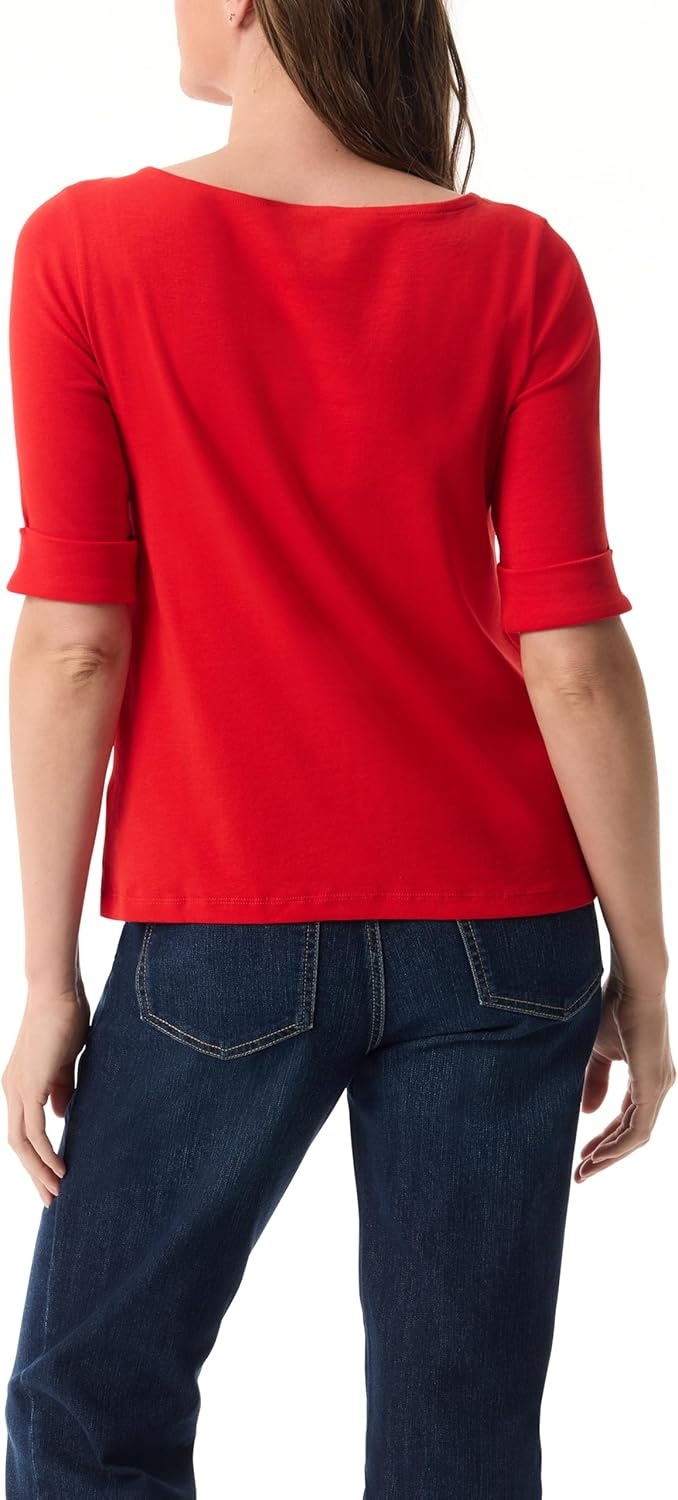 image:imageGloria Vanderbilt Womens Alanis Boat Neck Knit Tee Shirt with Elbow Sleeves StandardStrawberry Kiss