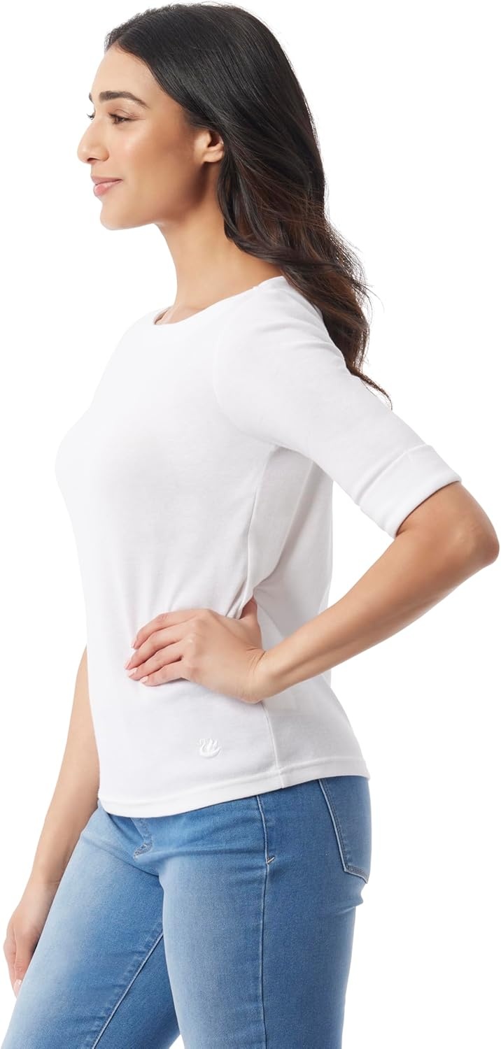 image:imageGloria Vanderbilt Womens Alanis Boat Neck Knit Tee Shirt with Elbow Sleeves StandardVintage White