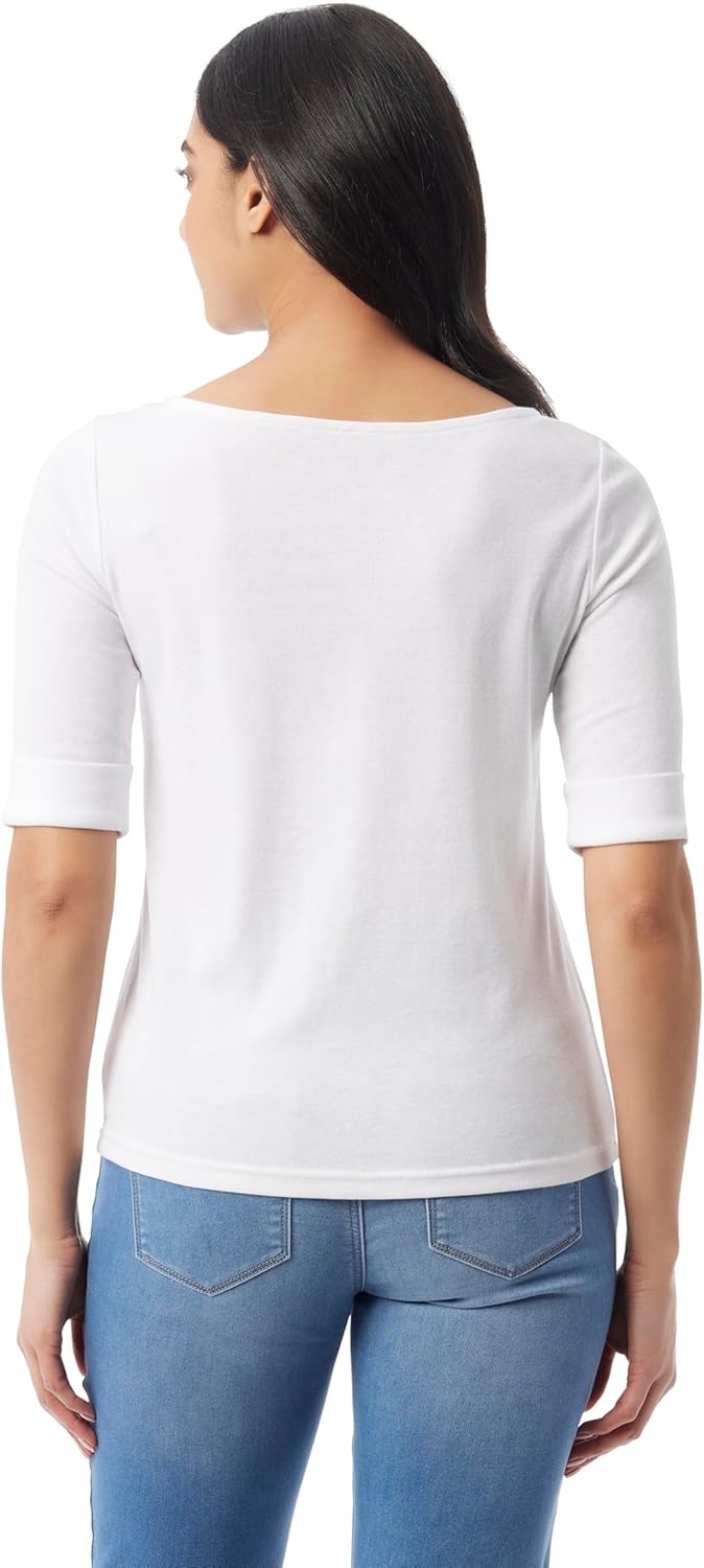 image:imageGloria Vanderbilt Womens Alanis Boat Neck Knit Tee Shirt with Elbow Sleeves StandardVintage White