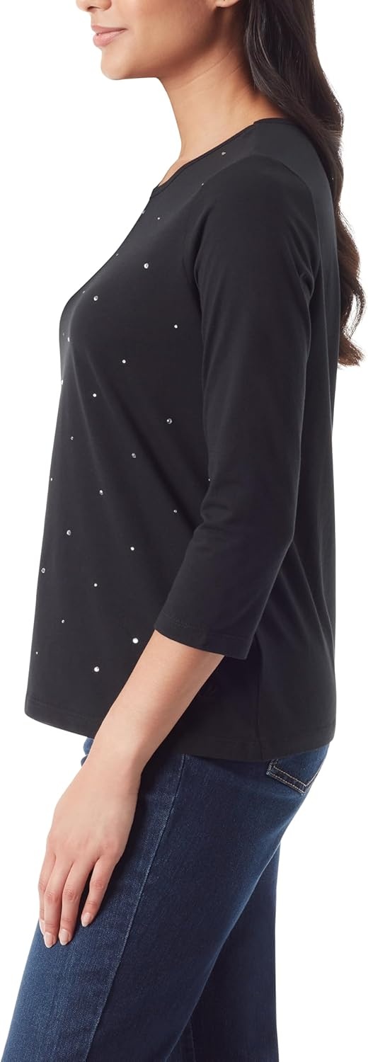 image:imageGloria Vanderbilt Womens Amanda 34 Sleeve Soft Knit Top StandardBlack Glitz