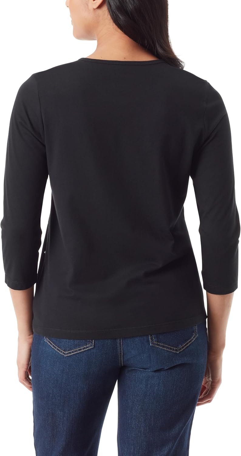 image:imageGloria Vanderbilt Womens Amanda 34 Sleeve Soft Knit Top StandardBlack Glitz