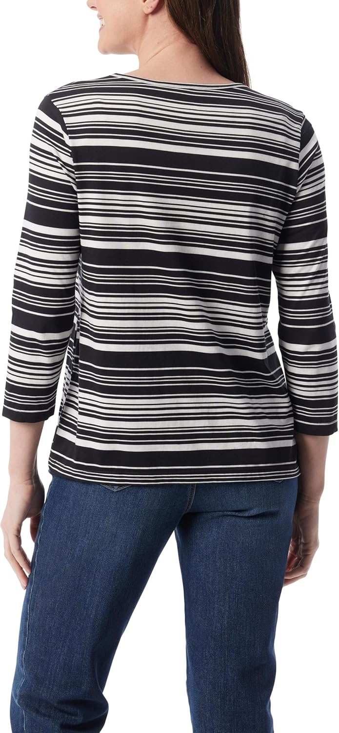 image:imageGloria Vanderbilt Womens Amanda 34 Sleeve Soft Knit Top StandardBlack Fortune Stripe
