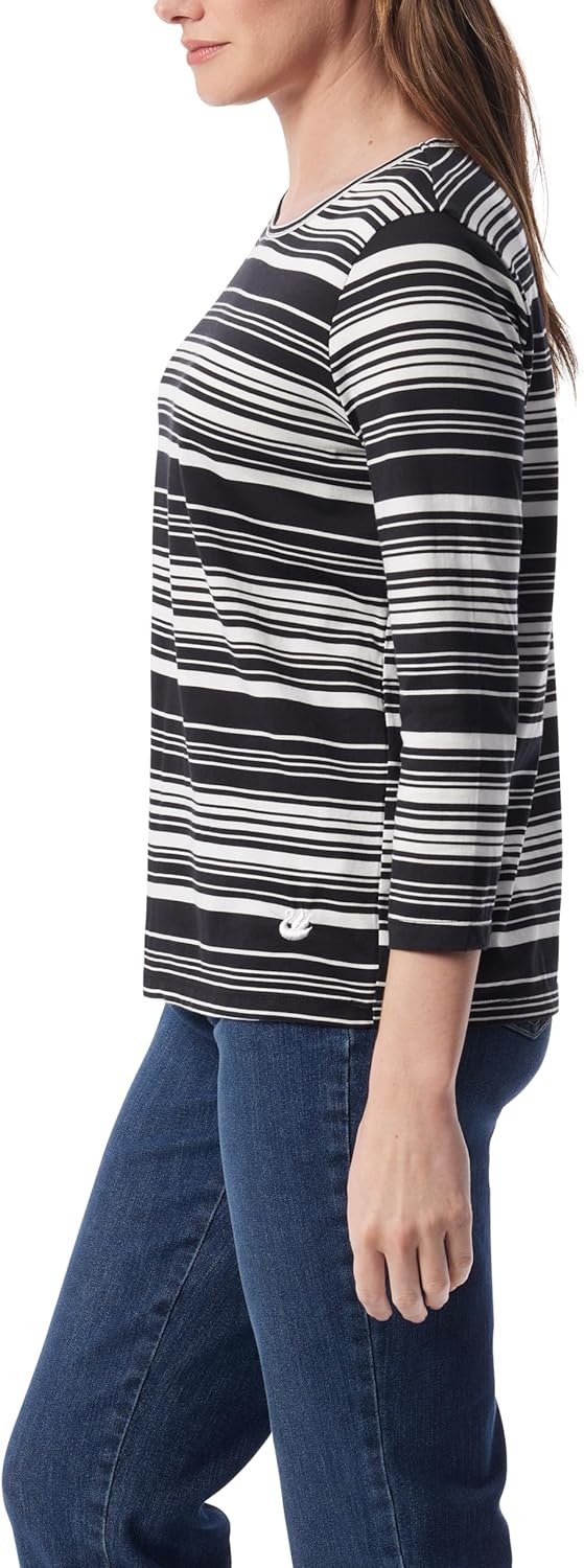 image:imageGloria Vanderbilt Womens Amanda 34 Sleeve Soft Knit Top StandardBlack Fortune Stripe