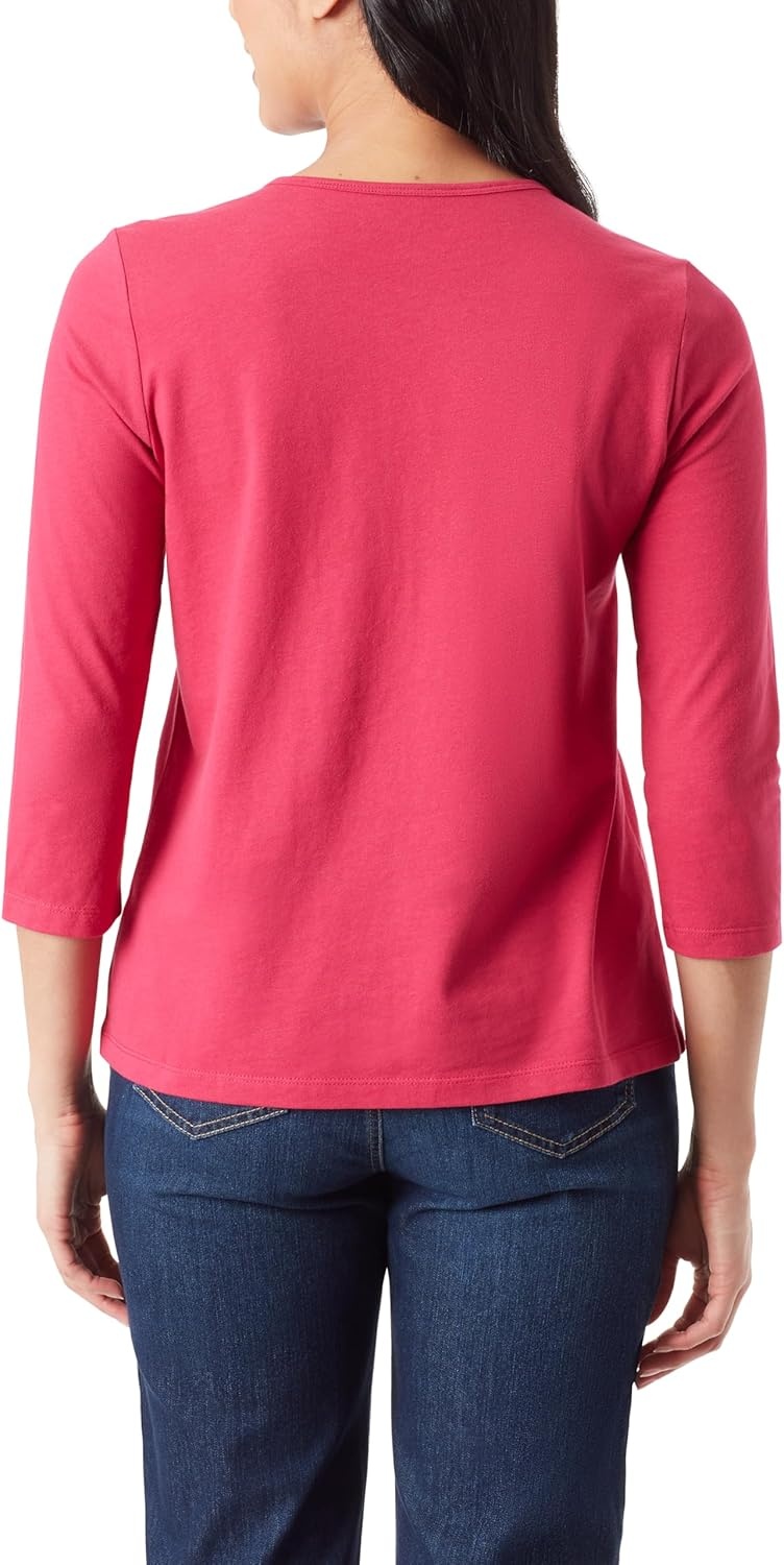 image:imageGloria Vanderbilt Womens Amanda 34 Sleeve Soft Knit Top StandardPink Aster Glitz