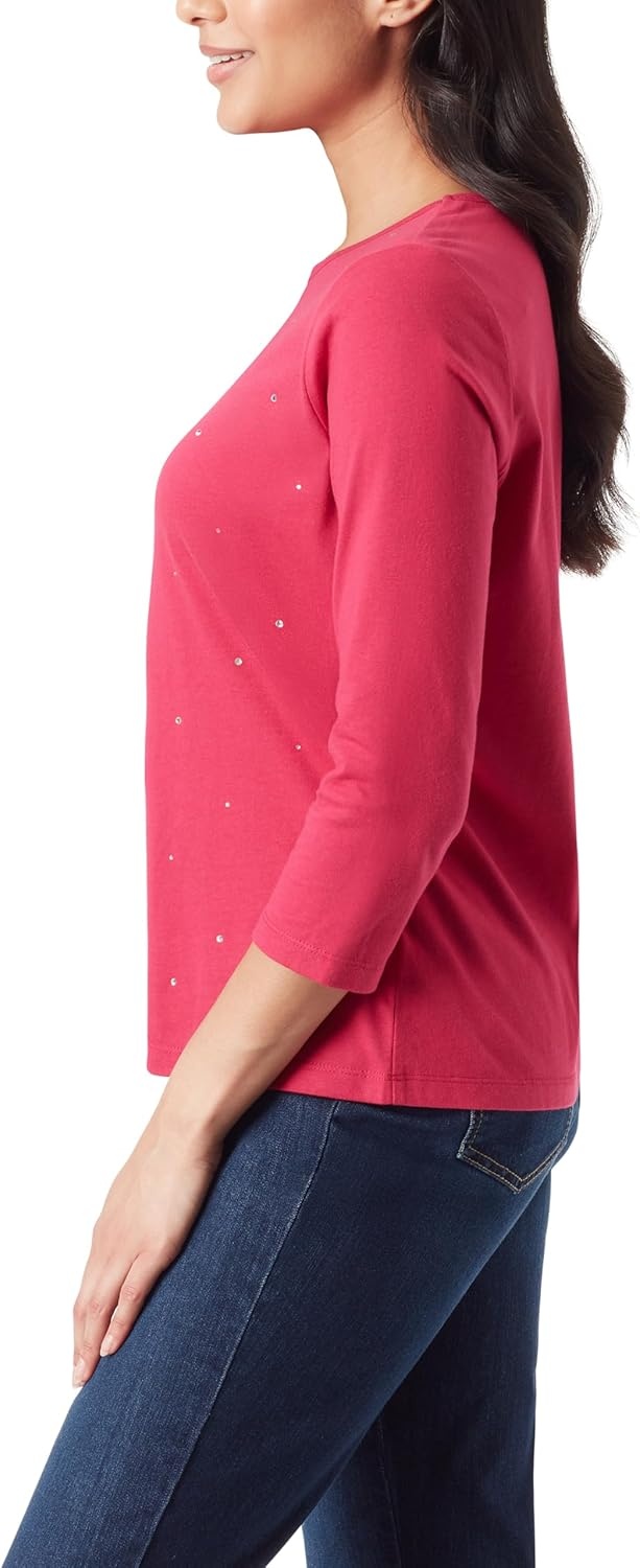 image:imageGloria Vanderbilt Womens Amanda 34 Sleeve Soft Knit Top StandardPink Aster Glitz
