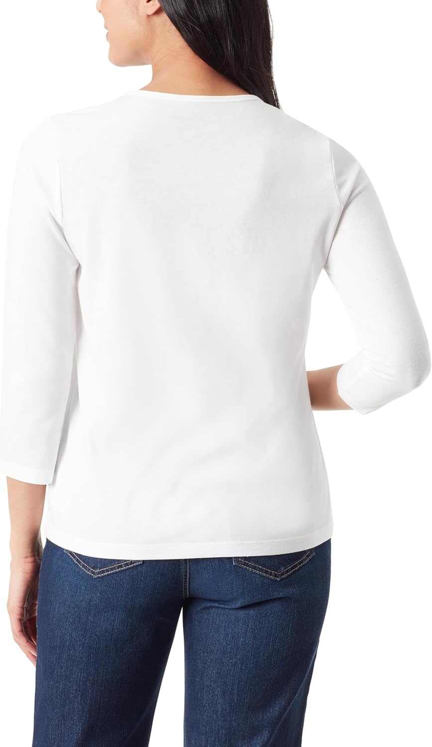 image:imageGloria Vanderbilt Womens Amanda 34 Sleeve Soft Knit Top StandardVintage White Glitz