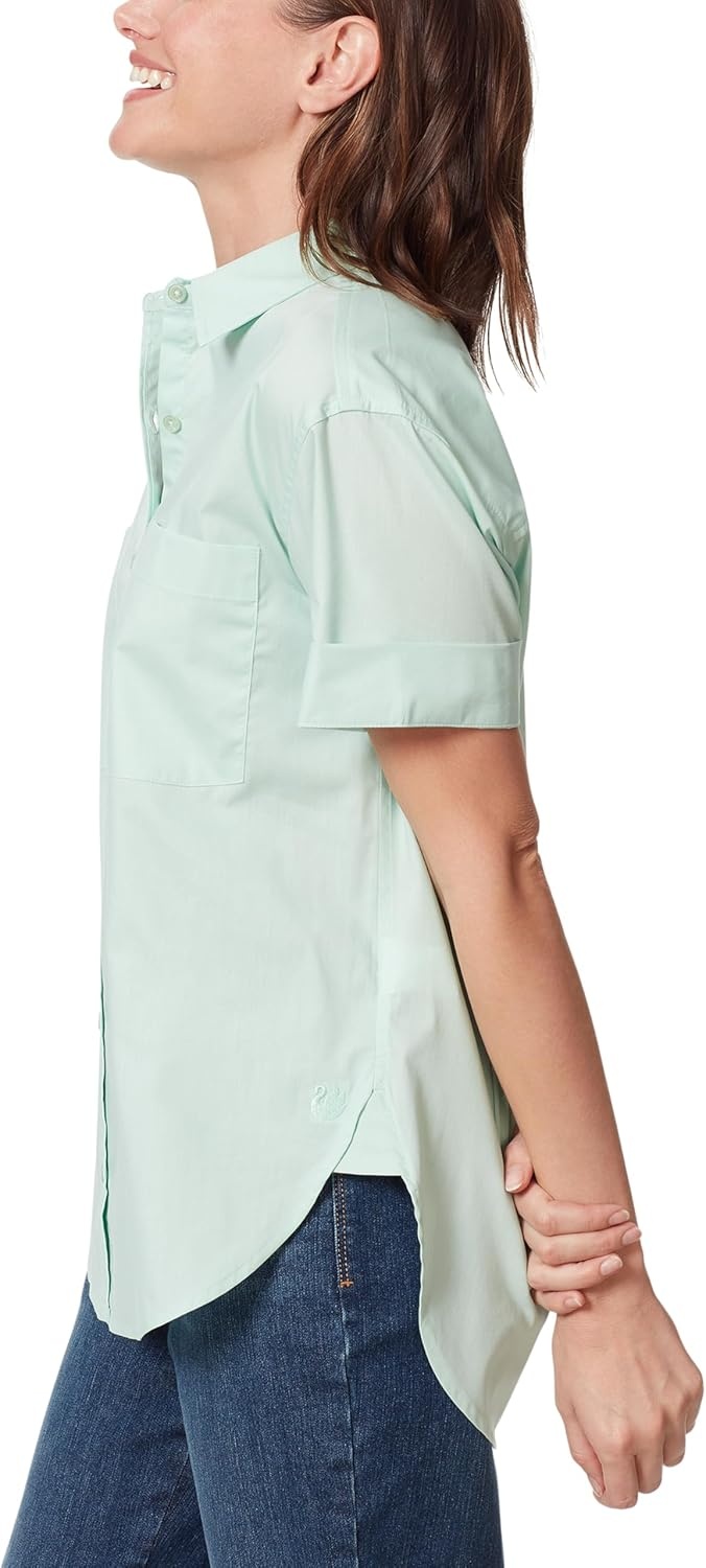 image:imageGloria Vanderbilt Womens Amanda Button Down Shirt with Cuffed Short Sleeves and Patch Pockets StandardJade Breeze