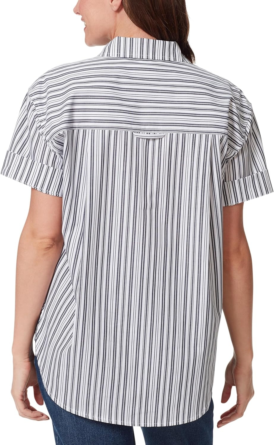 image:imageGloria Vanderbilt Womens Amanda Button Down Shirt with Cuffed Short Sleeves and Patch Pockets StandardMidnight Affair Santorini Stripe