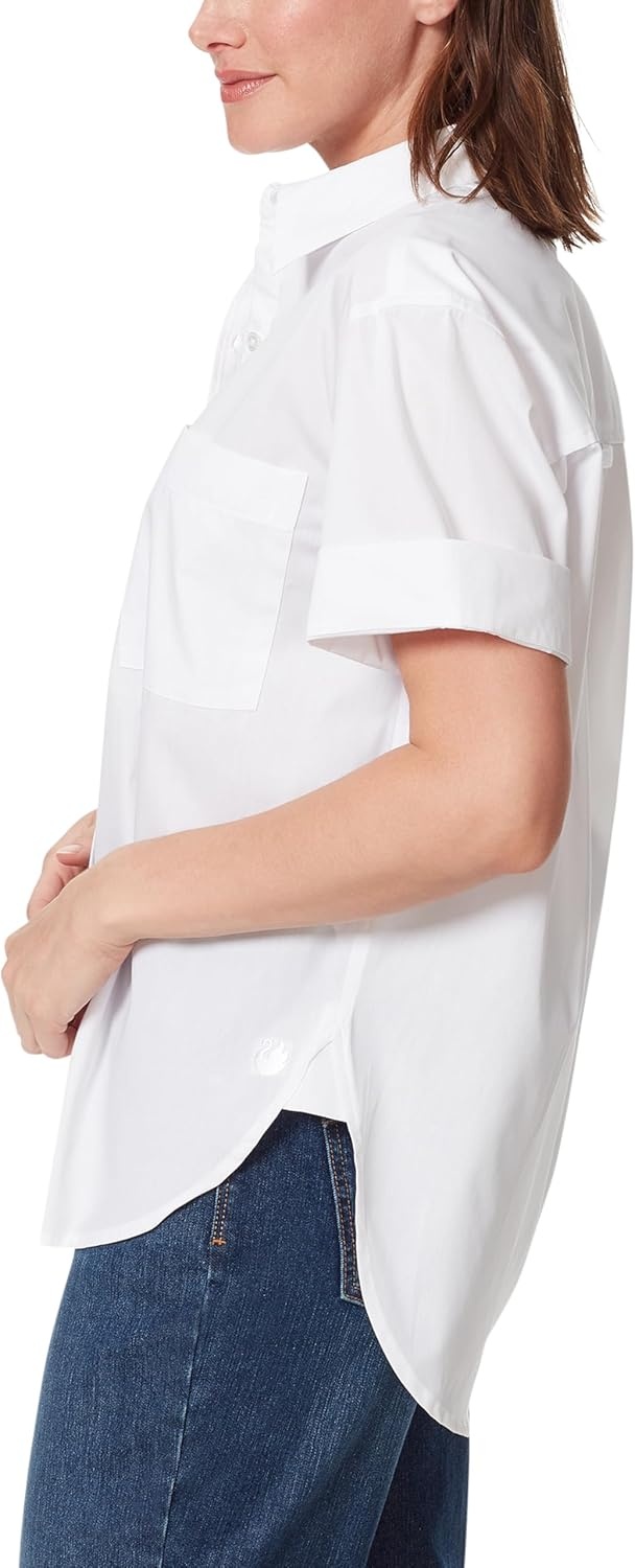 image:imageGloria Vanderbilt Womens Amanda Button Down Shirt with Cuffed Short Sleeves and Patch Pockets StandardVintage White