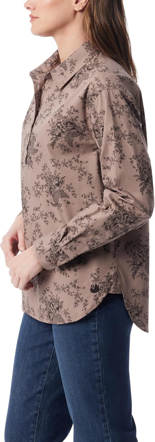 image:imageGloria Vanderbilt Womens Amanda HighLow Long Sleeve Pullover Shirt StandardUbe Rouge Floral Lithography