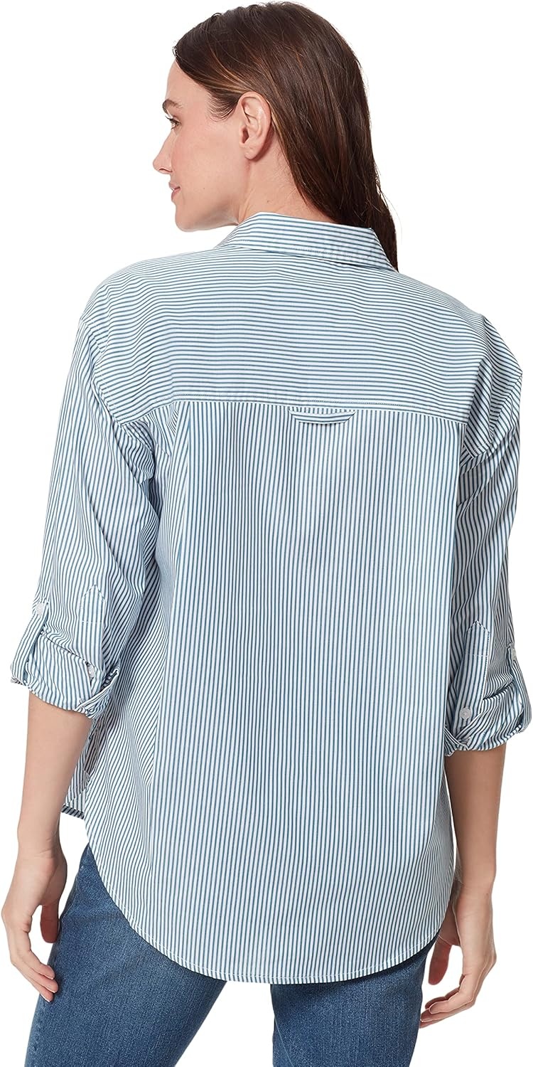 image:imageGloria Vanderbilt Womens Amanda Oversized Button Down Shirt with Rolltab SleevesCaspian Stripe