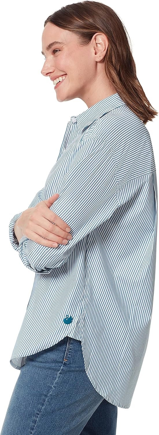 image:imageGloria Vanderbilt Womens Amanda Oversized Button Down Shirt with Rolltab SleevesCaspian Stripe