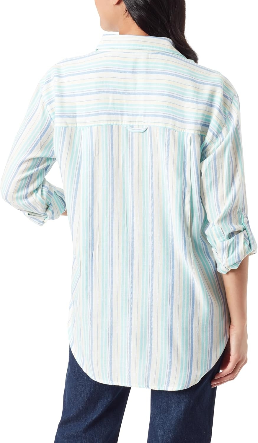 image:imageGloria Vanderbilt Womens Amanda Oversized Button Down Shirt with Rolltab SleevesClearwater Blue Greetings Stripe