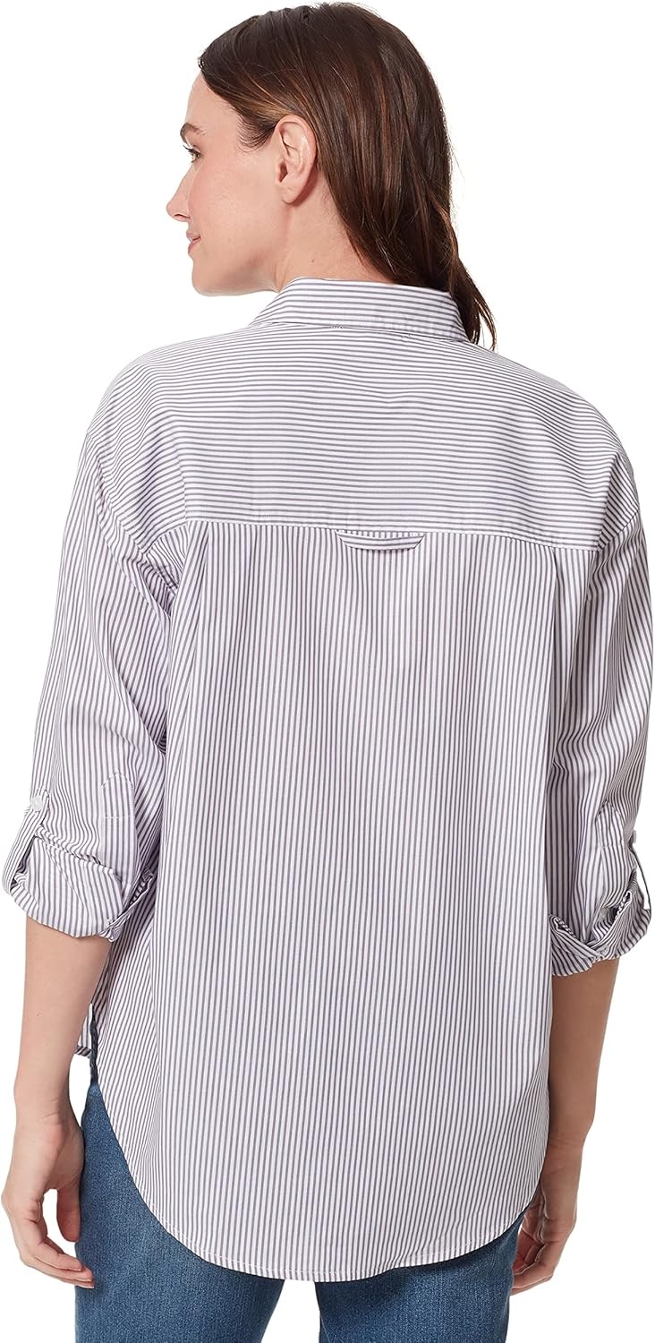 image:imageGloria Vanderbilt Womens Amanda Oversized Button Down Shirt with Rolltab SleevesDusty Iris Stripe