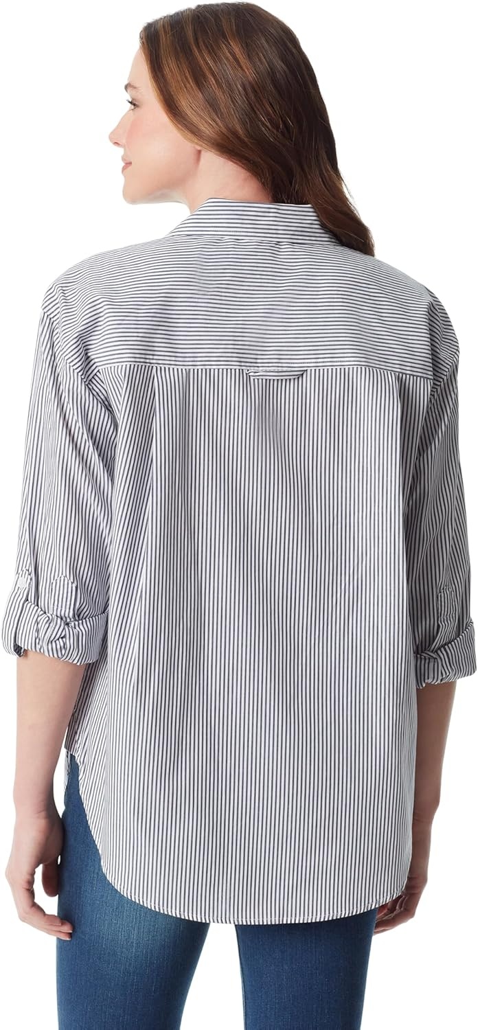 image:imageGloria Vanderbilt Womens Amanda Oversized Button Down Shirt with Rolltab SleevesMarine Navy Stripe