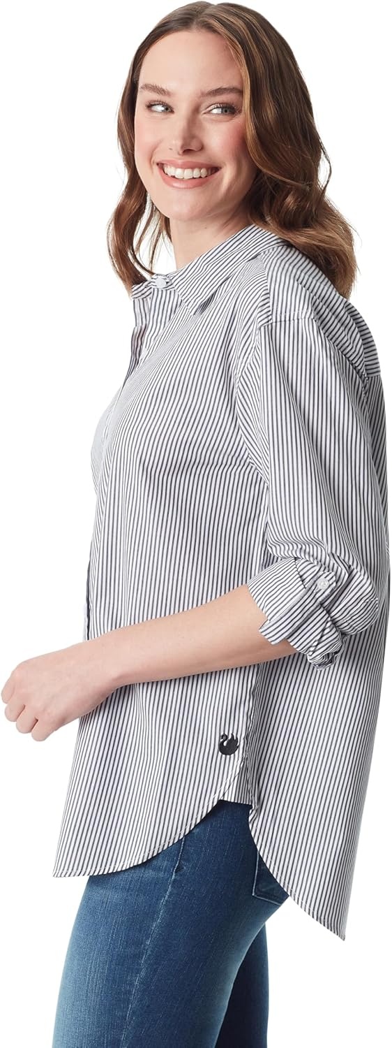 image:imageGloria Vanderbilt Womens Amanda Oversized Button Down Shirt with Rolltab SleevesMarine Navy Stripe