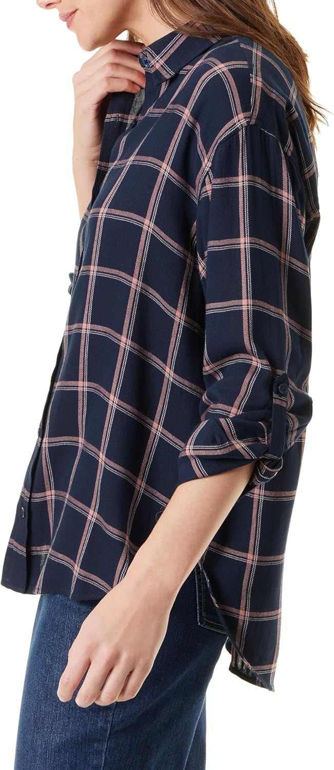 image:imageGloria Vanderbilt Womens Amanda Oversized Button Down Shirt with Rolltab SleevesMidnight Affair Autumn Windowpane