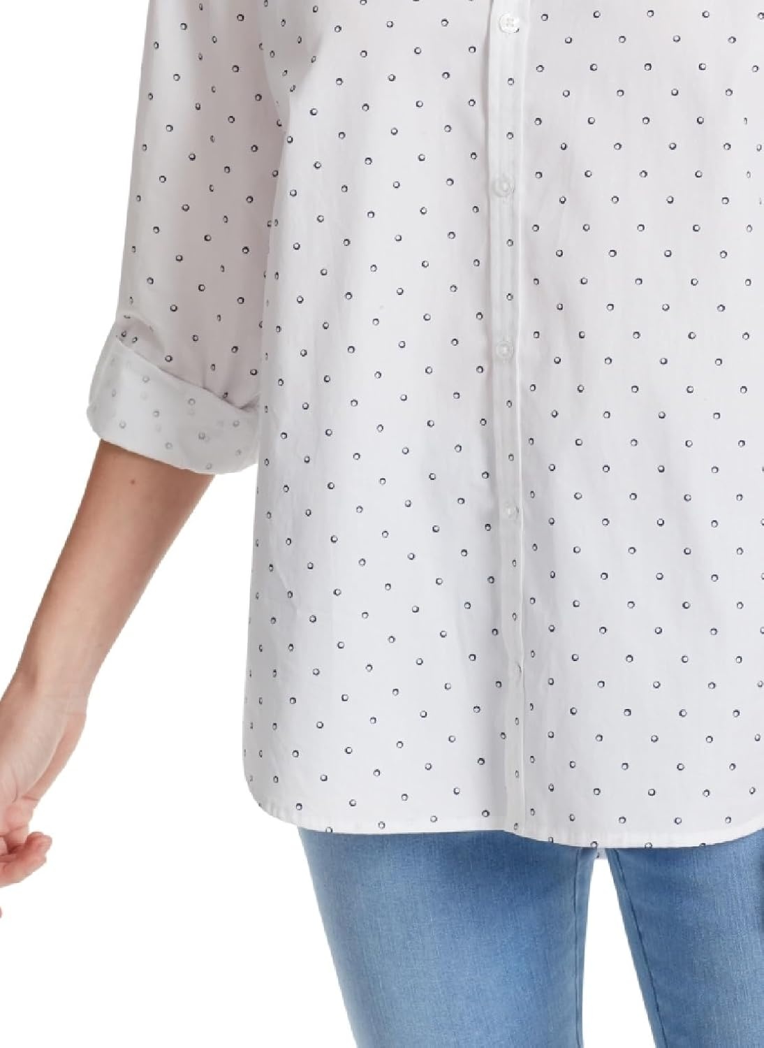 image:imageGloria Vanderbilt Womens Amanda Oversized Button Down Shirt with Rolltab SleevesMidnight Affair Fun Dots