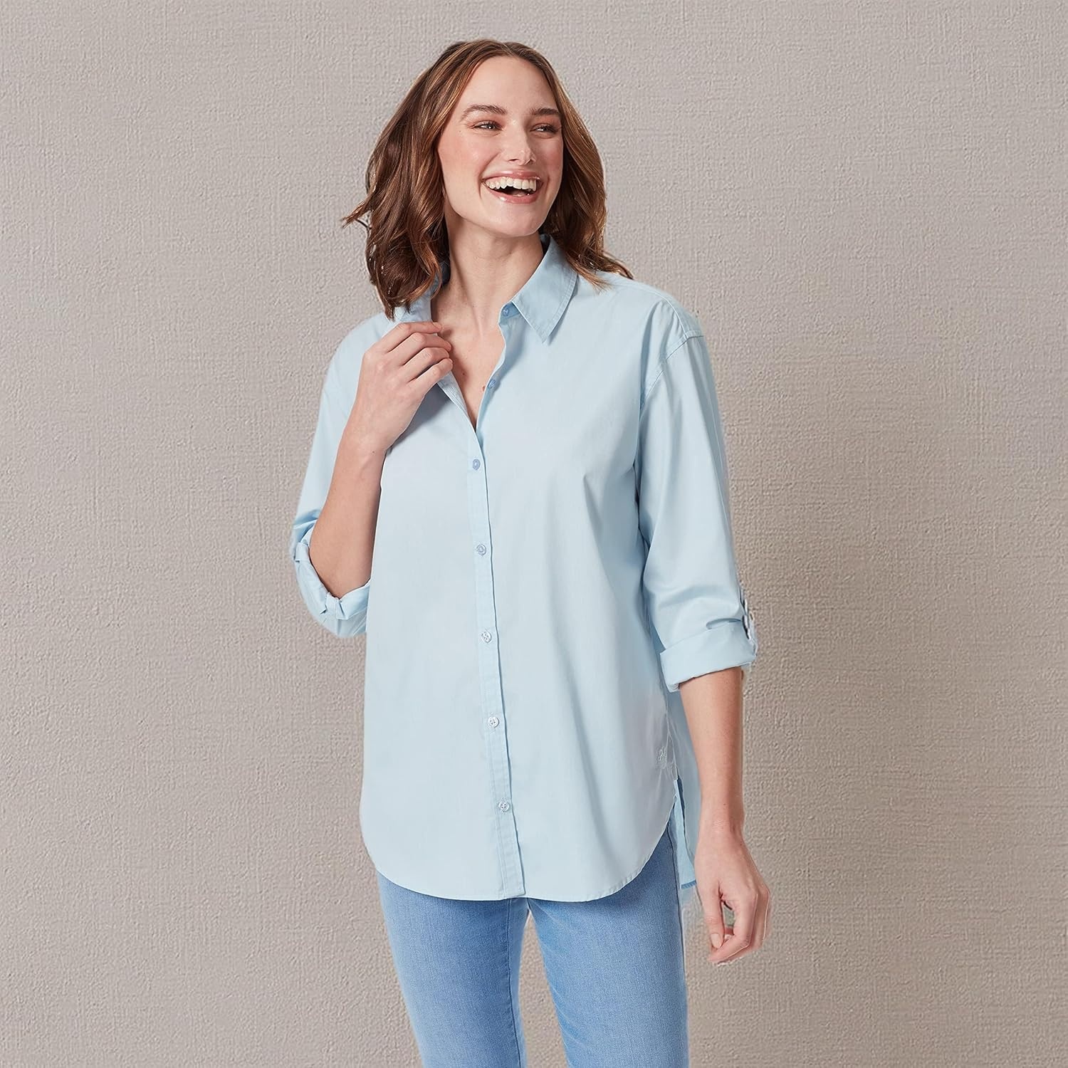 image:imageGloria Vanderbilt Womens Amanda Oversized Button Down Shirt with Rolltab SleevesPale Sky