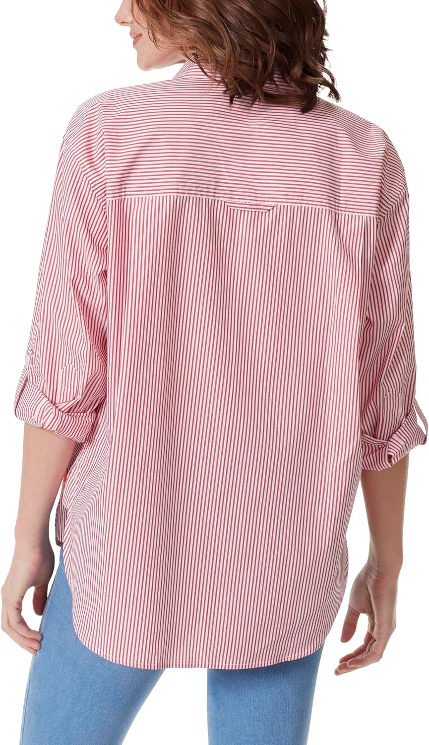 image:imageGloria Vanderbilt Womens Amanda Oversized Button Down Shirt with Rolltab SleevesRed Spark Stripe