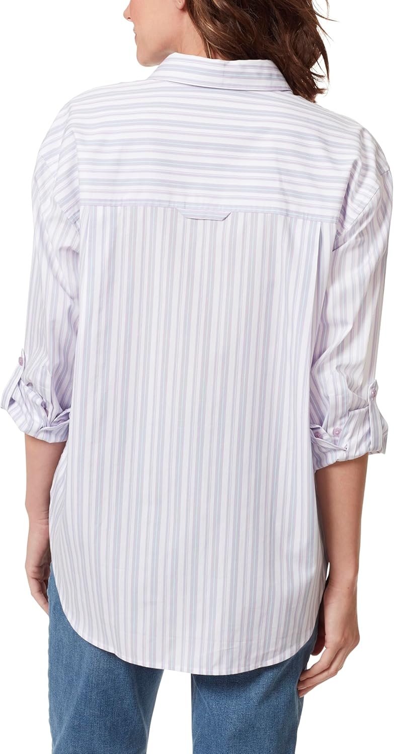 image:imageGloria Vanderbilt Womens Amanda Oversized Button Down Shirt with Rolltab SleevesSweet Violet Runway Stripe