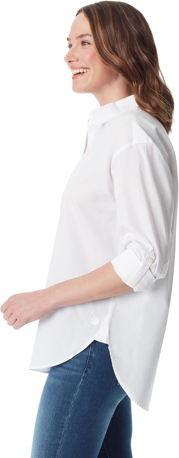 image:imageGloria Vanderbilt Womens Amanda Oversized Button Down Shirt with Rolltab SleevesVintage White