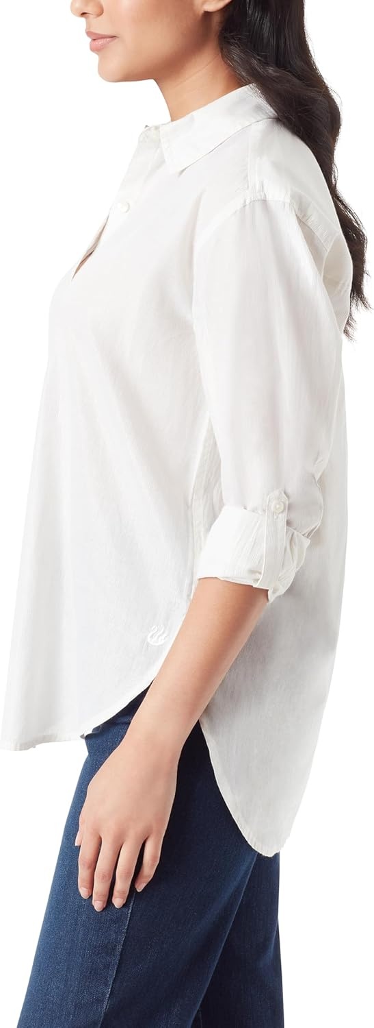 image:imageGloria Vanderbilt Womens Amanda Oversized Button Down Shirt with Rolltab SleevesVintage White Lurex