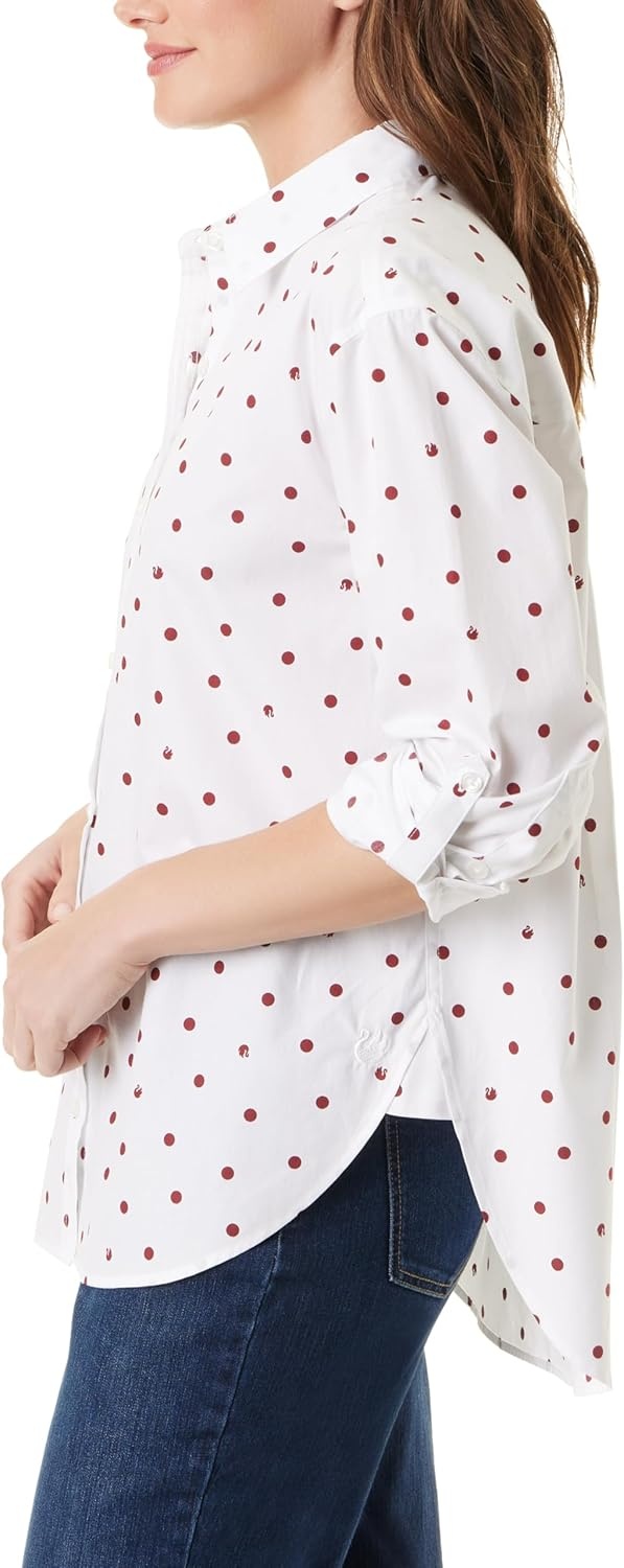 image:imageGloria Vanderbilt Womens Amanda Oversized Button Down Shirt with Rolltab SleevesVintage WhiteGarnet Gem Space Dots  Swan